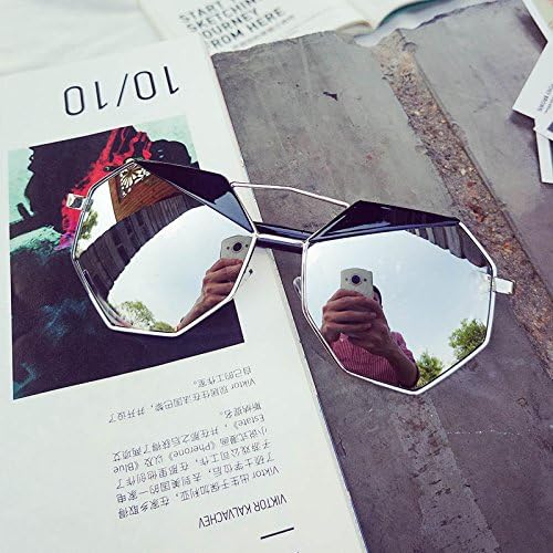 Polygonal cut edge Sunglasses female round face new personality sunglasses, color film and anti light avant-garde fashion glasses,White mercury