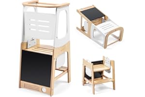 Maxi-Cosi Toucan, Torre Montessoriana Bambini, Torre di apprendimento in legno, Lavagna, Regolabile in Altezza, Convertibile in Tavolo+Sedia, Portata 150kg, Legno Certificato FSC 100%, Natural Wood