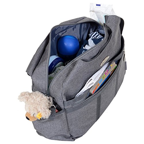 LCP Kids grosse Baby Wickeltasche PARIS GREY mit Wickelunterlage und vielen Fächern modern mit Universal Haken als Kinderwagen Befestigung für unterwegs - 6