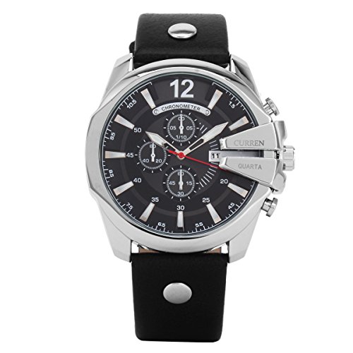 XLORDX Curren XXL Herren Armbanduhr Chronograph Datum Silber Edelstahl Leder Schwarz Quarz Analog Sportuhr XLORDX Curren XXL Herren Armbanduhr Chronograph Datum Silber Edelstahl Leder Schwarz Quarz Analog Sportuhr