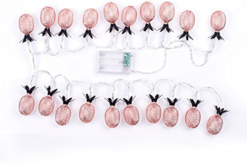 10 FT LED String Lights, 20 Rose Gold Geometric Pineapple Lantern, Battery Operated Boho Fairy Lights for Home Patio Bedroom Garden Wedding Party Indoor Wall Window Tree Decoration (Warm White)