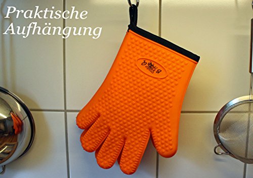 BBeeQ Ofenhandschuhe Silikon und Baumwolle 2er Set – hitzebeständig bis 300°C – zum Grillen, Kochen, Backen – Topfhandschuhe, Backhandschuhe – Orange - 6