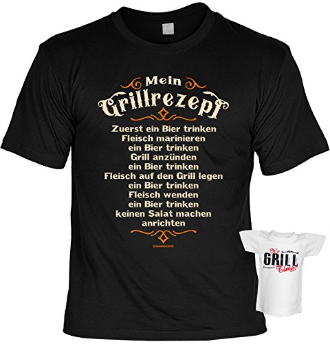 Tini – Shirts Griller Sprüche-Tshirt – lustiges Grill-Set – Griller Partyshirt : Mein Grillrezept
