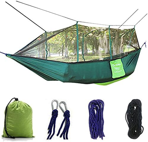 UKGOOD Double Portable Ultra Strong 210T Parachute Nylon Fabric Hammock Mosquito Net~~Lightweight,Compact and Reversible Design with Inset free Net~~Great choice for travelling,Camping,Hiking,Beach or Yard etc. (Green)
