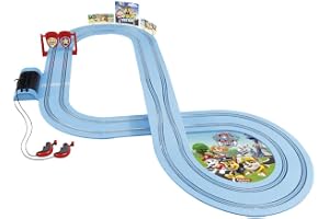 Carrera FIRST PAW Patrol On the Double Racerbane-set, 2,9 m, med 2 fjärrstyrda fordon med Chase och Rubble, med handkontroller och bandelar, leksaker för barn från 3 år
