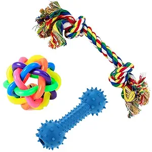 PetVogue Training Ball Ropes and Squeaky Toy Set for Small Dog and Pets - Pack of 3