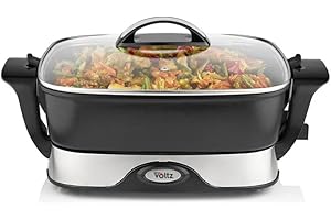 Oliver Voltz Padella Elettrica, 1650 W, 5,5 L, 5 Livelli Di Temperatura, Termostato, Rivestimento Antiaderente, Nero/Argento