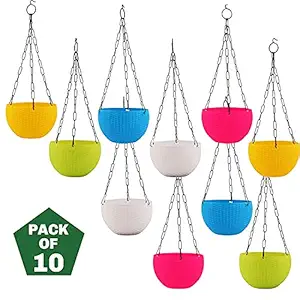 EaglesFord Cane Basket, Plastic Hanging Pot, Multicolour 6 inch Diameter, 10 Pieces