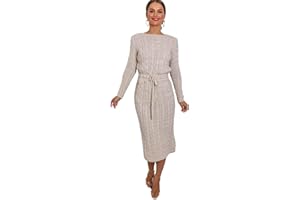 Crazy Girls Women Ladies Cable Knitted Side Pocket Long Sleeve Tie Up Midi Party Jumper Dress
