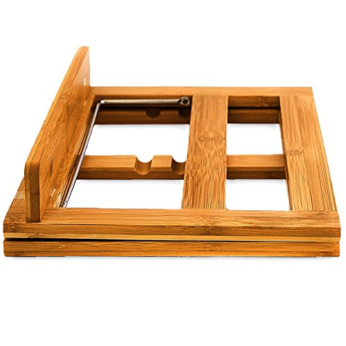Relaxdays Kochbuchständer Bambus H x B x T: ca. 22 x 33 x 22,5 cm Rezepthalter neigungsverstellbar in 3 Stufen Buchständer für Küche und Büro als Kochbuchhalter und Leseständer Buchstütze Holz, natur - 6