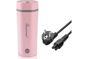 RAUWSEUL Bollitore elettrico da viaggio, mini tazza riscaldante portatile 450 ml, mini tazza riscaldante interna in acciaio inox 1304, chiusura automatica (rosa)