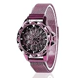 MENGZHEN 1PC Elegante Luxus-Damenuhr Einzigartige rotierende Blume Liebe Armbanduhr mit kreativem Magnet-Design Armband