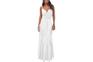 AMHOMELY Women’s Fashion Sexy Dress Sling V-Neck Solid Buttoned Long Dress with Belt UK Size Party Elegant Dress Sale