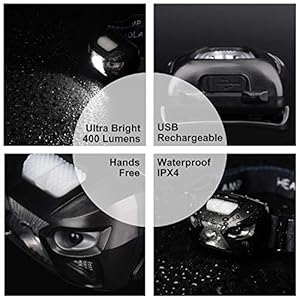 APUNOL 2 Pacchi Lampada Testa LED Ricaricabile, Torcia Frontale USB e Impermeabile con 200 Lumens, 8 modalità di Luce Bianca e Rossa, Sensore di Movimento per Campeggio Escursioni Corsa Sport - immagine 3