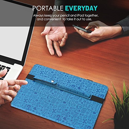 MoKo Halter für Apple Pencil – Premium PU Leder Bleistift Stift Schleife Sleeve Cover Schreibzeug Schreibgerät Beutel mit abnehmbare Gummiband für Apple iPad Pro 9.7 Zoll Hülle Case, Cutie Charm Blau - 7