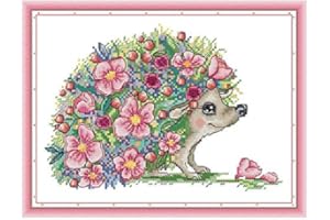 LECZANY Kit de bordado en punto de cruz con estampado de bricolaje, gama completa de kits de inicio preimpresos para principiantes - Hermoso erizo 38 x 27 cm