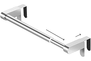 VEHHE Over Door Towel Rail, Kitchen Towel Holders Extendable(22.5cm-38.5cm), Stainless Steel Towel Rail with Adjustable Hook, Hand Towel Holders for Kitchen Cupboard Bathroom Cabinet(Silver)
