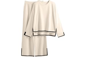 KUIH Co Ord Sets for Women 2 Piece Outfits Women Sales Sweater Sets 2 Piece Lounge Sets Silk Feel Oversized Casual Short Sleeve Knit Pullover Tops Wide Leg Pants Tracksuit Homewear Elegant Trousers Sets