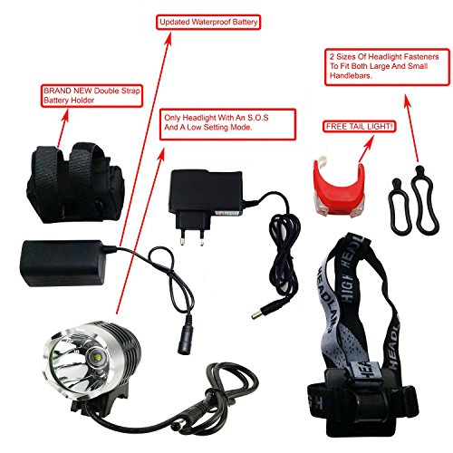Jasonwell 2 IN 1 Cree XM-L2 LED Fahrradlicht,1800 Lm Ultra Hellen Wiederaufladbare Mountain Bike Fahrrad-Stirnlampe Kopflampe Taschenlampe und gratis Rücklicht – WASSERFEST & einfach zu montieren - 7