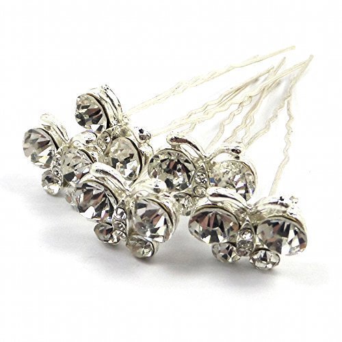 Bride Boutique Bridal Wedding Silver Crystal Diamante Large Butterfly Hair Pins Clips Grips