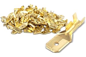 Innfeeltech 100 Pcs Non-Insulated Brass Spade Crimp Terminals, Connector Width 6.3mm for Cable 1mm² to 1.5mm², Male