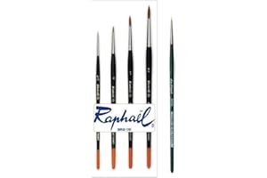 Pinceau Raphael Series 8404,kolinsky Rouge Sable,Set 4 pcs, 4/0, 0, 1, 2 (Raphael France) et1 Pinceau série 1570