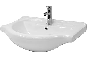 ML DESIGN MODERN LIVING ML-Design Lavabo in Ceramica Bianca 67,5 x 21,5 x 51,5 cm Lavandino da Incasso Moderno Bacinella Lavamani Arredo per il Bagno e Toilette Lavello con Scarico Standard Foro per Rubinetto e Troppopieno