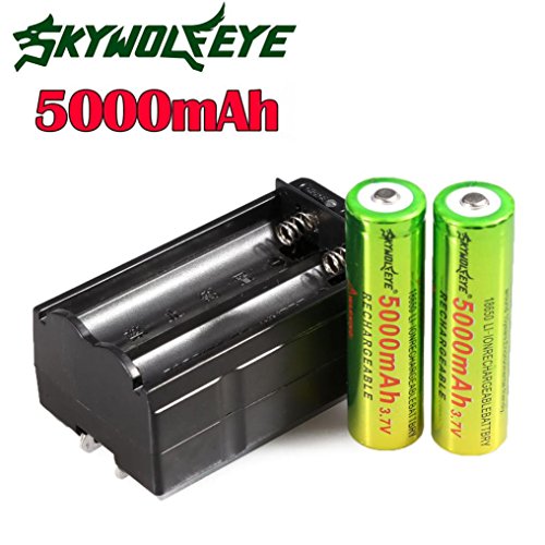 Preisvergleich Produktbild 2 Stücke 18650 Wiederaufladbare Batterie + 1 Stücke Intelligentes Ladegerät, Siswong 5000mAh Li-ion 3.7V Batterie Für Taschenlampe Lampe Fackel