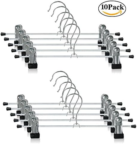 GXQS Metal Skirt/Trouser Hangers Non Slip,Chrome Slack Hangers for Pants/Trousers/Skirt/Jeans/Coat,30cm Black - Pack of 10