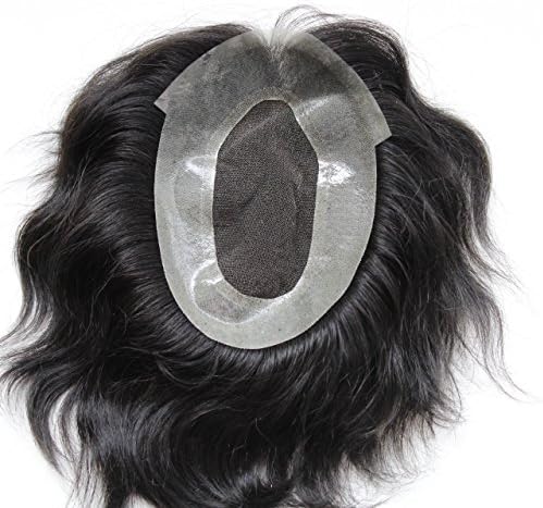 FYX Hair Toupees for Men Pieces 100% Pure Peruvian Human Hair Replacement system Of 1B Colour 5x7/10x7/10x8 Base Size (10"x7", 1B)