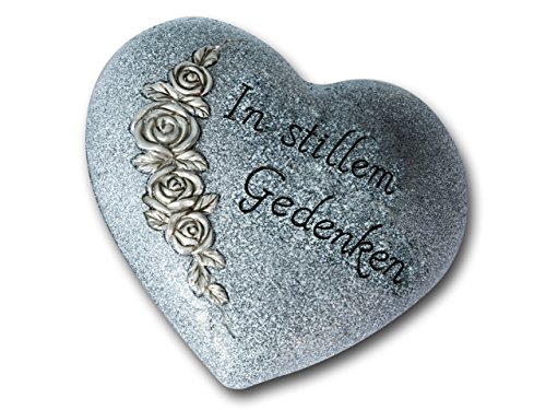 Grabdekoration: Herz mit Inschrift 'In stillem Gedenken', aus Steinharz gefertigt, 23x6,2x21,3 cm, Grabdekoration Friedhof Trauer