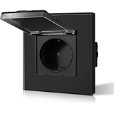 BSEED Outdoor Waterproof Plug, Recessed Sockets with Glass, Child Safety, Easy Installation, 1 Socket, 86 mm Black