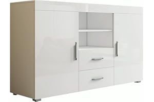 MB Muebles Bonitos, Aparador Roque para Salón Comedor Moderno, Mueble TV de Melamina, Blanco Brillo, 140x80x40 cm
