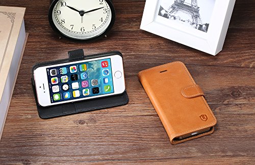 iPhone SE Case, iPhone 5S case, SHIELDON iPhone 5S Wallet case [Lifetime Warranty] Flip Leather Case with [Kickstand] [Card Slots] [Magnetic Closure] Folio Book Cover for iPhone 5 / 5S / SE - Brown