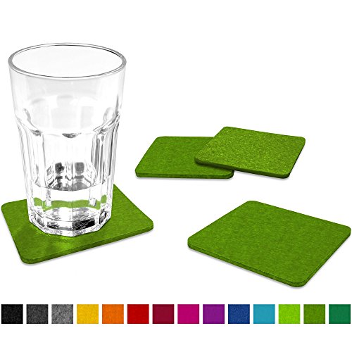 FILU Filzuntersetzer eckig 8er Pack (Farbe wählbar) grün - Untersetzer aus Filz für Tisch und Bar als Glasuntersetzer / Getränkeuntersetzer für Glas und Gläser rechteckig viereckig