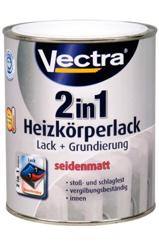 Vectra 4567 2in1 Heizkörperlack Lack + Grundierung Weiß Seidenmatt 750ml (ALA39)