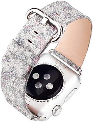 iitee Apple Watch Strap, Glitter Bling Replacement Leather Bracelet for Apple Watch Series 3 Series 2 Series 1 (38mm, Black Band + Silver Connector)