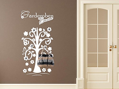 GRAZDesign 970215_45_080 Wandtattoo Garderobe inkl. 5 Wandhaken für Flur Spruch Garderoben Baum Blumen (91x45cm//080 Braun//Haken 5Stück)