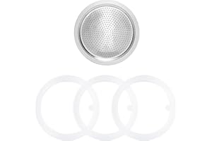 Sivaphe Espresso Maker Replacement Parts for Stainless Steel Moka Pot, Includes 1 Filter and 3 Silicone Gasket Seals (9 Cups)
