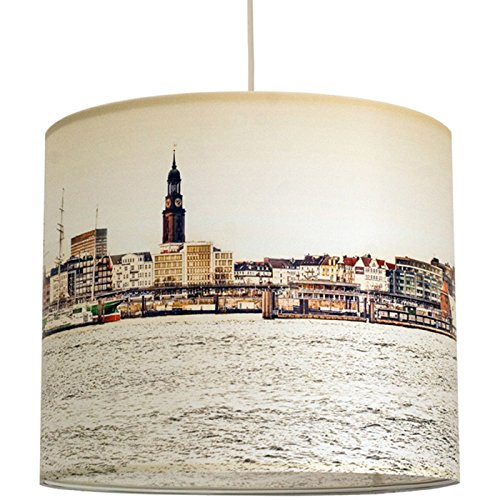 anna wand Lampenschirm HAMBURG ELBE – Schirm für Lampen mit Hamburg-Motiv in warmen Farben – Sanftes Licht für Tischleuchte / Stehlampe / Hängelampe im Wohnzimmer, Esszimmer, Schlafzimmer