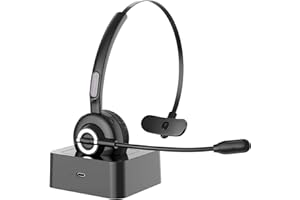 SANFANT Trucker Bluetooth-Headset, V5.0 Bluetooth-Headset mit Mikrofon und Geräuschunterdrückung, 18 Stunden Gesprächszeit, kabelloses Headset mit Ladeständer, Auto-Bluetooth-Headset für Handy/Laptop/Tablet