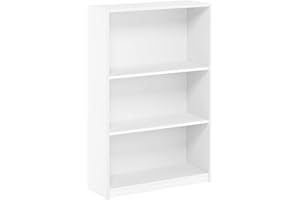 Furinno JAYA Simple Home Bücherregal mit 3 Ebenen, verstellbarem Regal, Weiß