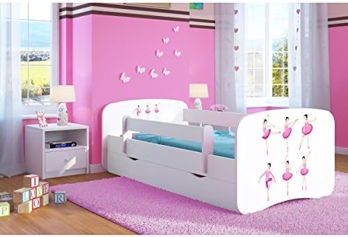 White Toddler Girl Bed Kids Bed Princess Children's Single Bed with Mattress and Storage Included - Baby Dreams (140x70, 10. Ballerina)