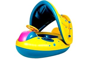 ZANWISE Flotadores Inflables para Bebés con Toldo y Asiento Seguro - Diseño Divertido de Unicornio y Dinosaurio, Bote Inflable para Niños con Sombra y Volante - Ideal Piscinas y Playa