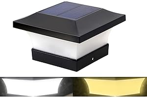 ILIKEPOW Solar LED Post Light 2 Lighting Colours Adjustable Waterproof Garden Outdoor Post Cap Lamp for 4x4 Wooden Posts, Deck, Fence, (Cool White 6000K and Warm White 3000k)