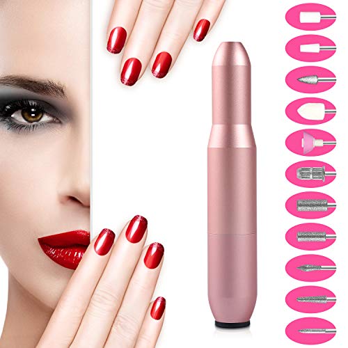 Pulido Máquina Electrónica para Manicura Pedicura con 11 Tipos de Brocas de Pulido y Uñas Cortaúñas y Cepillo (Rosa)