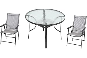 DKIEI Garden Furniture Sets Table & 2 Chairs Set 105CM Round Garden Dining Table with Parasol Hole Garden Folding Chairs for Patio Deck Indoor Outdoor Black