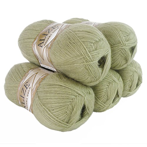 5 x 100g Strickgarn ALIZE ANGORA GOLD, #569 light olive