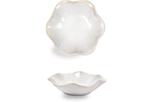 Dmnnlp Tea Bag Dish, Ceramic Spoon Rest 4.3 Inch, Flower Shape Small Bowls for Dips, Spoon Holder Kitchen, Condiment Dish, Snack Bowls, Sushi Soy Dish 2pcs (White)