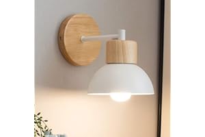 MENGJAY Modern Metal Wall Lamp Wooden Decorative E27 Wall Light Sconce Lighting for Hallway Aisle Bedside Study Room Bathroom with Elegant Painted Lamp Shade